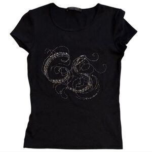 Strenesse By Gabriele Strehle Black Beaded Tee Shirt Size 6